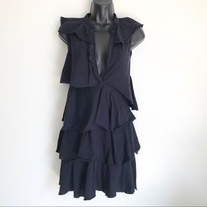 CLU Ruffle V Plunging Neck Tiered Black Dress S